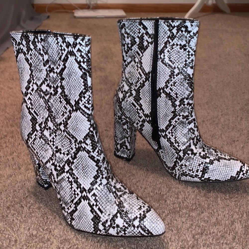 snake print heel boots